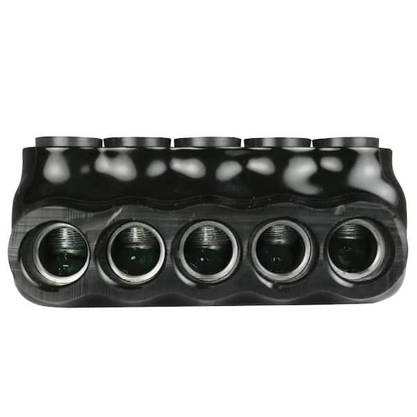6 - 3/0 AWG 5-Ports 600-Volt UL 486 Multi-Tap Connector Insulated Dual Sided Entry, Black