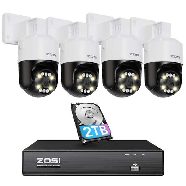 8-Channel 5MP 3K 2TB POE NVR Security System with 4 Wired Outdoor PTZ Cameras, 5X Digital Zoom