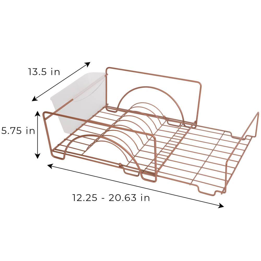 Rose Gold Expandable Metal Dish Drainer with Utensil Cup