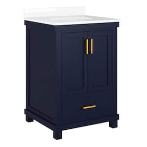 Rion 24 in. W x 22 in. D x 38in. H Bath Vanity in Navy with White Engineered Stone Composite Vanity Top with White Basin