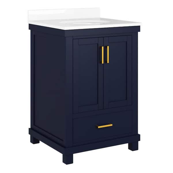 Dorel Living Rion 24 in. W x 22 in. D x 38in. H Bath Vanity in Navy with White Engineered Stone Composite Vanity Top with White Basin