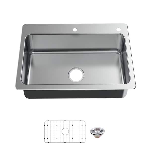 Glacier Bay Bratten 33 in. Drop-In Single Bowl 18 Gauge Stainless Steel Kitchen Sink with Accessories