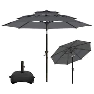 9 ft. 3 Tiers Aluminum Outdoor Market Patio Umbrella with Push Button Tilt and Base in Dark Grey