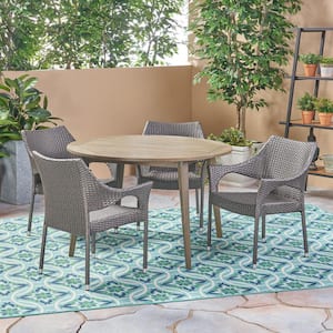 Donatella Gray 5-Piece Wood and Faux Rattan Outdoor Dining Set