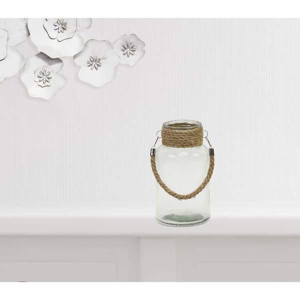 HomeRoots Victoria 10 in. Clear and Brown Glass Jar with Rope