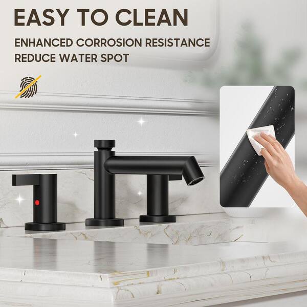 Kadilac 3 Hole Matte Black Bathroom Sink Faucet, 8 Inch Widespread