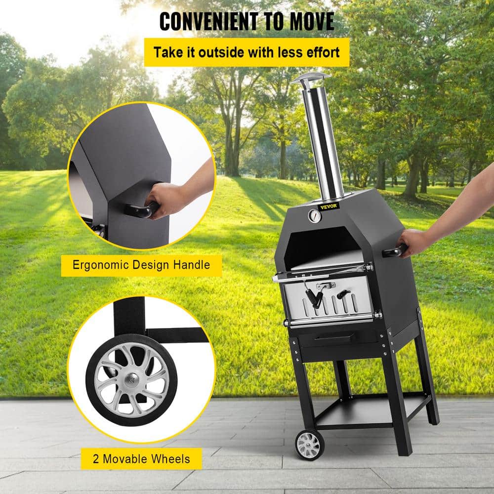 Black Steel 2-Layer Outdoor Gas Pizza Oven with Wheels