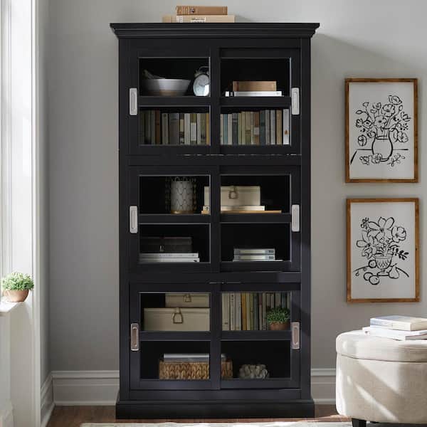 Standard Bookcase With Sliding Doors, 72 Inch Black Bookcase
