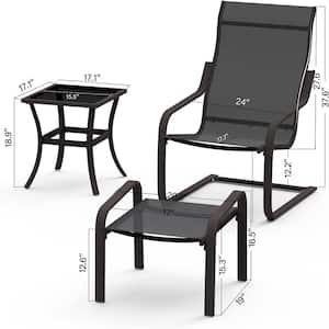 Black 5-Piece Metal Square Bar Height Outdoor Bistro Set All-Weather Chair with Ottoman and Quick Dry Textile