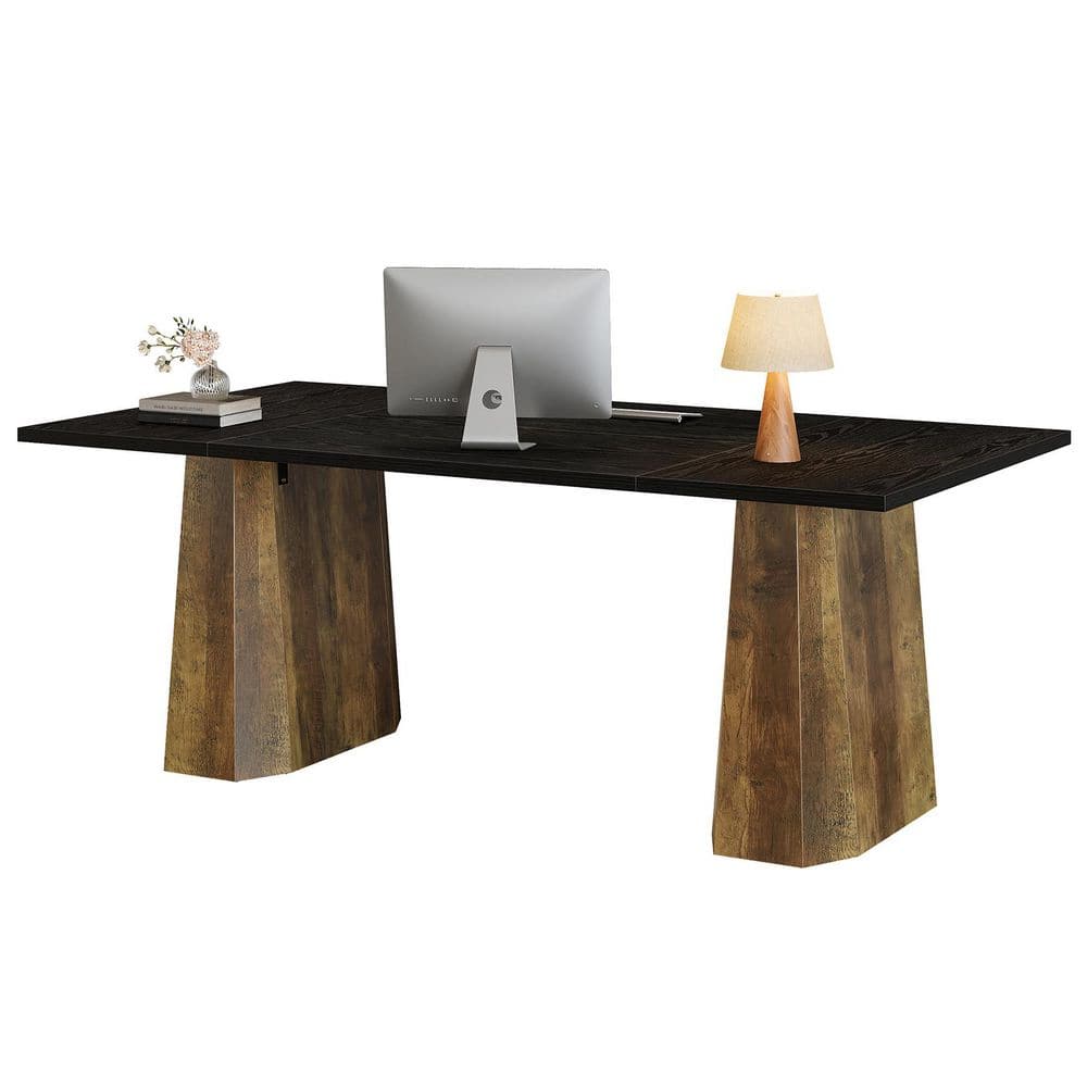 63 in. Rectangular Engineered Wood Executive Desk, Large Home Office Computer Desk with Double Geometric Pedestal