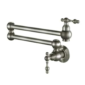 Retro Style 1.8 GPM Wall Mount Pot Filler Faucet Double-Handle in Brushed Nickel