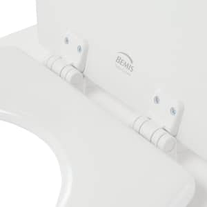 Elongated Enameled Wood Closed Front Toilet Seat in Cotton White Removes for Easy Cleaning