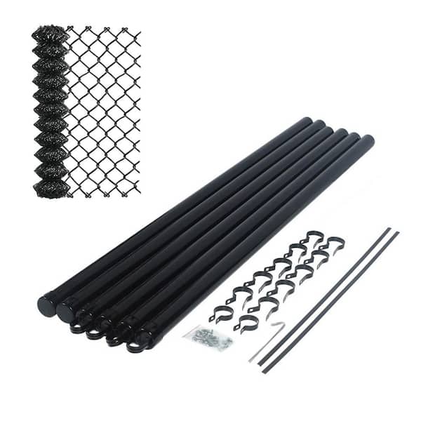 KIT of Chain Link Fence Fabric 4X50 Feet 7 Gauge and Frame/Hardware, Black Color