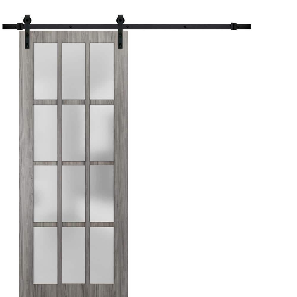 Assembly Required 24 in. x 84 in. Full Lite Frosted Glass Gray Finished Solid Wood Sliding Barn Door with Hardware Kit price history on PriceWatchPro