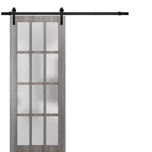 Sartodoors 42 in. x 96 in. Full Lite Frosted Glass Gray Solid Wood ...