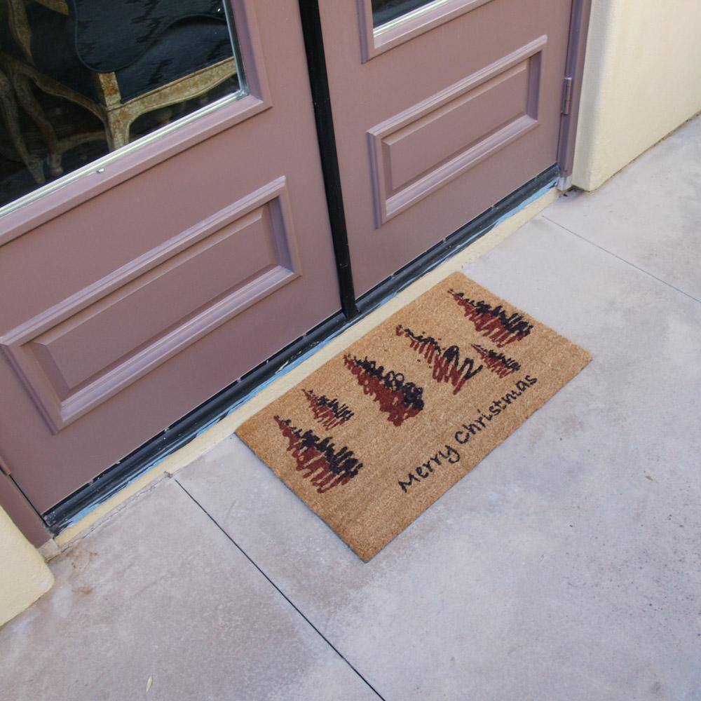 Merry Christmas Coir Fiber Outdoor Doormat with PVC Backing