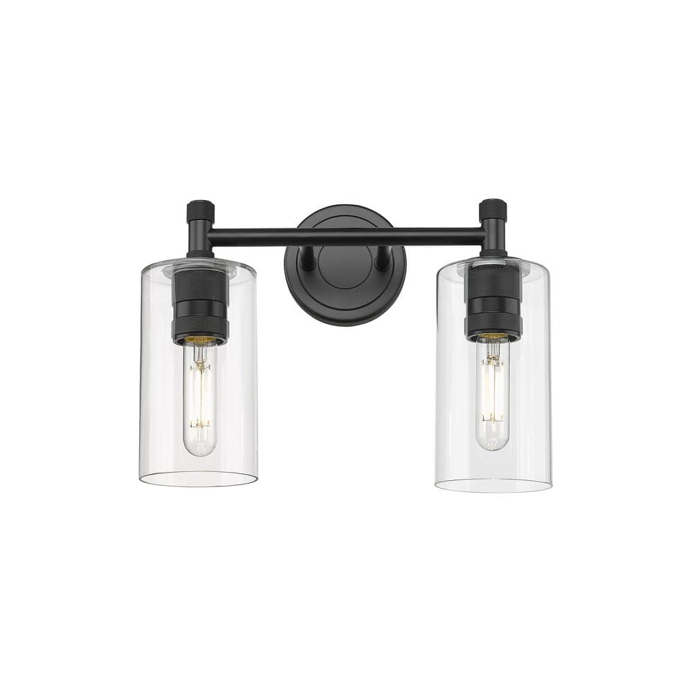 Crown Point 13.88 in. 2-Light Matte Black Vanity Light with Glass Shade price history on PriceWatchPro