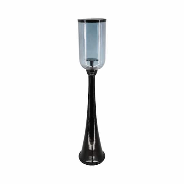 34 in. Black Metal and Glass Striking Tall Hurricane Candle Holder