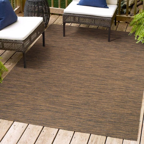 Ethan Modern Flatweave Brown 8 ft. x 10 ft. Solid Indoor/Outdoor Area Rug