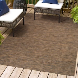 Ethan Modern Flatweave Brown 9 ft. x 12 ft. Solid Indoor/Outdoor Area Rug