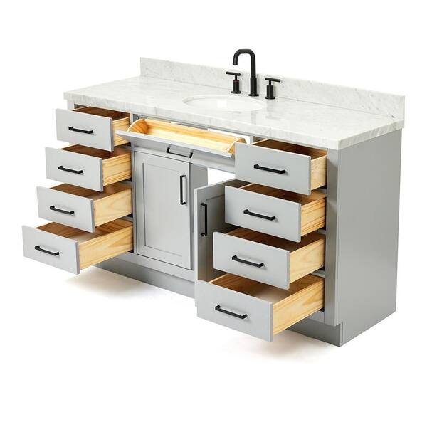 Wyndham Collection Margate 60-in White Double Sink Bathroom Vanity with White Marble Top (Mirror Included)