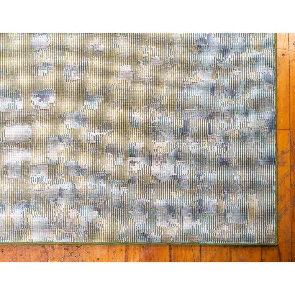 Green Abstract Easy Care Stain-Resistant Indoor Rug, 8 x 11 ft