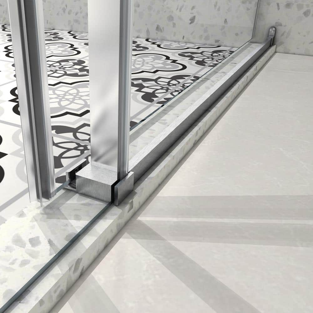 60 in. Frameless Clear Glass Sliding Shower Door in Brushed Nickel