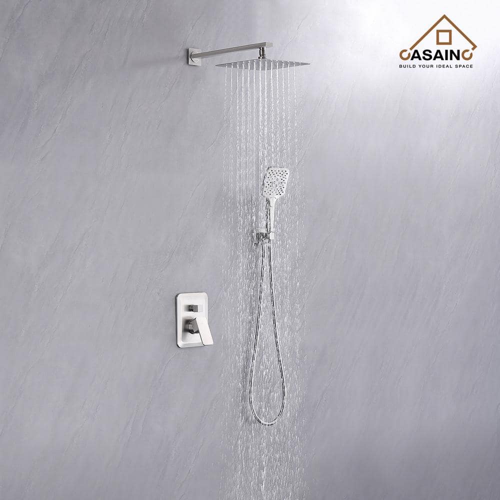 Brushed Nickel Dual Square Rain Shower Head with Handheld