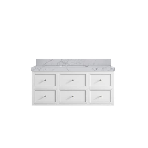 Willow Collections Roswell Floating 48 in. W x 22 in.D x 36 in. H Single Sink Bath Vanity in White with 2 in. Venatino qt. Top