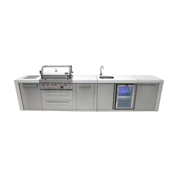 Deluxe Series 4-Burner Outdoor Kitchen Island Propane Natural Gas with Beverage Center Grill Island in Stainless Steel