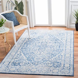 Brentwood Ivory/Navy 3 ft. x 5 ft. Distressed Border Medallion Area Rug