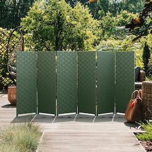 4 ft. Short Woven Fiber Outdoor All Weather Folding Screen - 6 Panel - Green