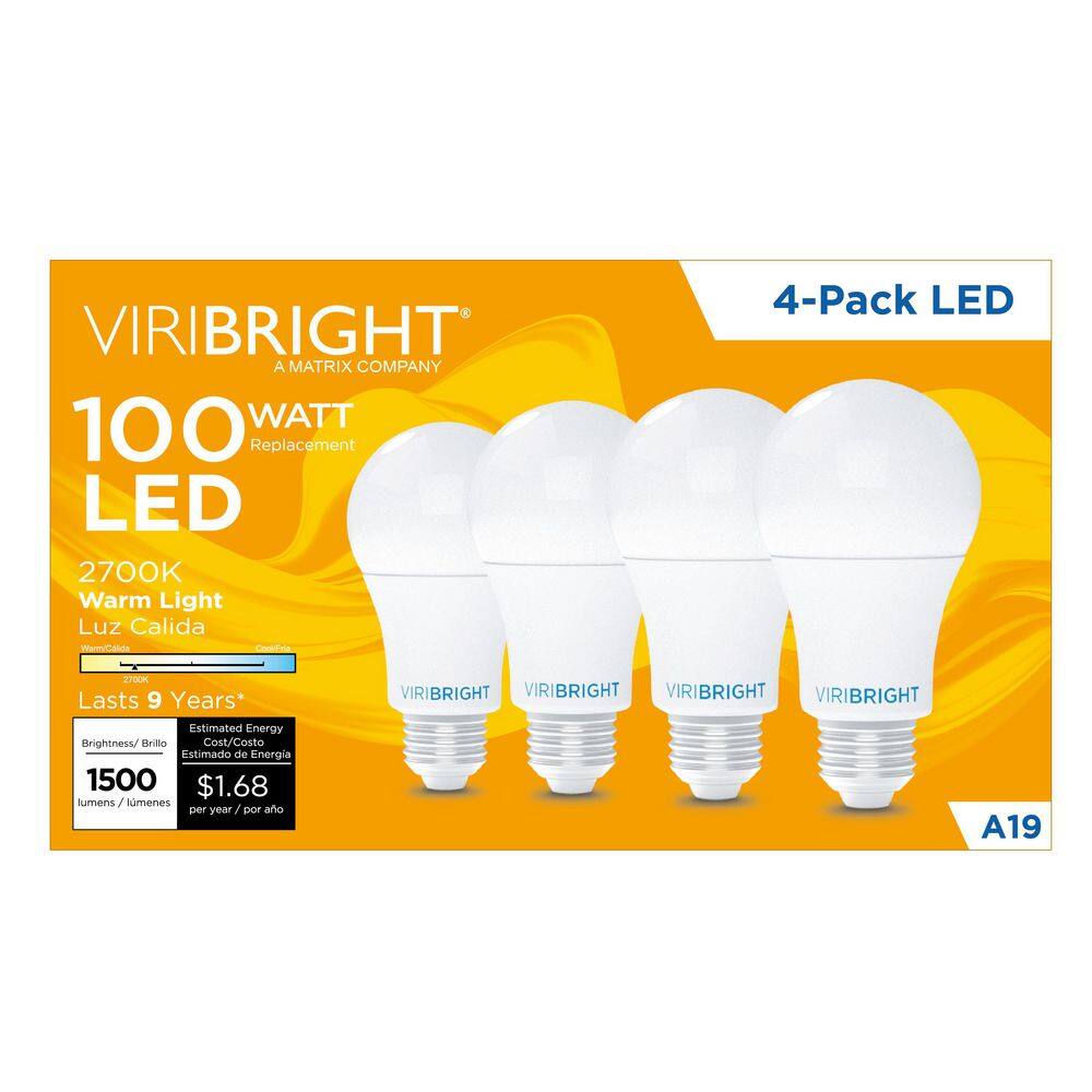 100-Watt Equivalent A19 E26 General Purpose Standard LED Light Bulb Warm White 2700K (4-Pack) price history on PriceWatchPro