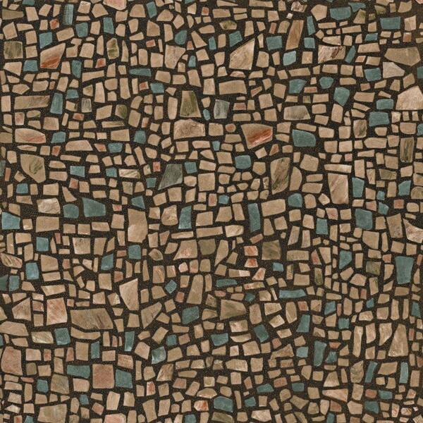 The Wallpaper Company 56 sq. ft. Brown And Blue Mosaic Pebble Wallpaper