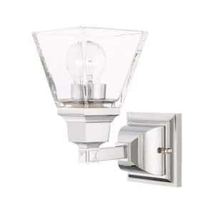 Chadbdurne 5 in. 1-Light Polished Chrome Wall Sconce with Clear Glass