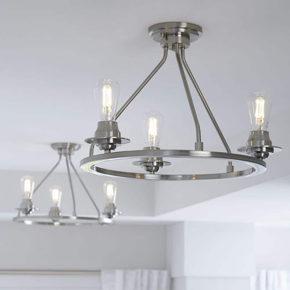 Brushed Nickel 3-Light Semi-Flush Mount with Glass Shades
