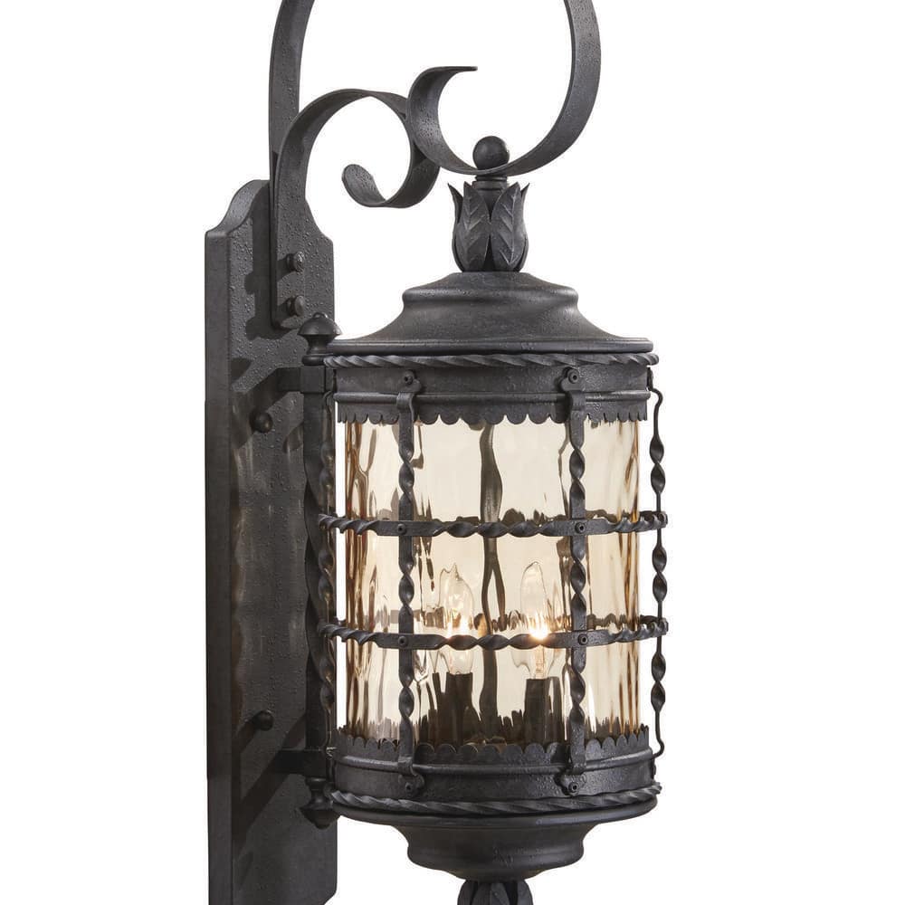Spanish Iron 2-Light Outdoor Wall Lantern with Champagne Glass