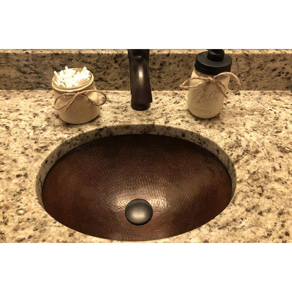 17" Oval Hammered Copper Under Counter Bathroom Sink