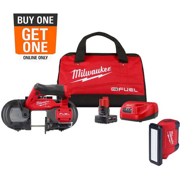 Milwaukee M12 FUEL 12V Lithium-Ion Cordless Compact Band Saw XC Kit with One 4.0 Ah Battery, Charger, Bag & M12 ROVER Light