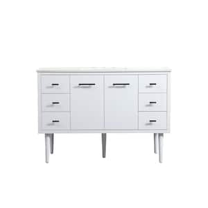 Simply Living 48 in. W x 22 in. D x 33.5 in. H Bath Vanity in White with Ivory White Engineered Marble Top