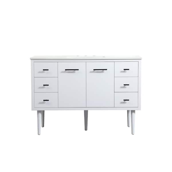 Unbranded Simply Living 48 in. W x 22 in. D x 33.5 in. H Bath Vanity in White with Ivory White Engineered Marble Top