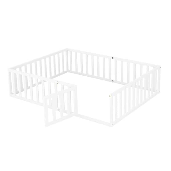 URTR Queen Size Wood Daybed Frame with Fence, Queen Floor