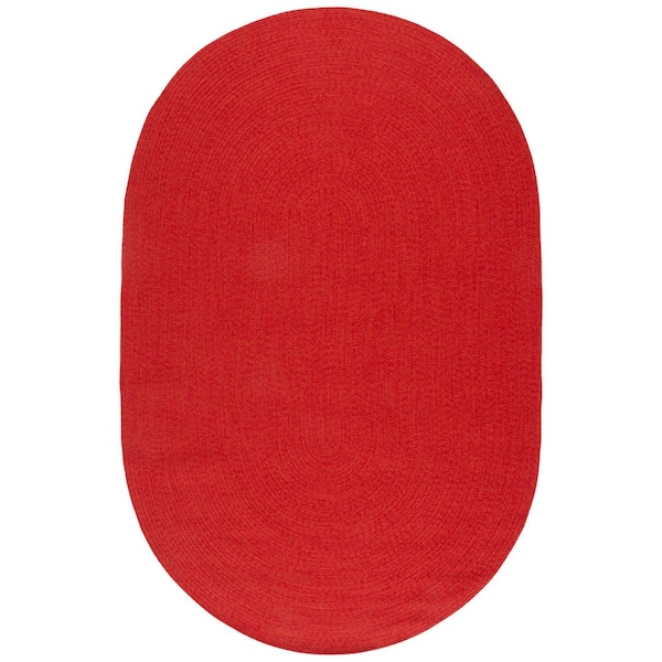 Braided Rust/Red 4 ft. x 6 ft. Machine Washable Geometric Solid Oval Area Rug