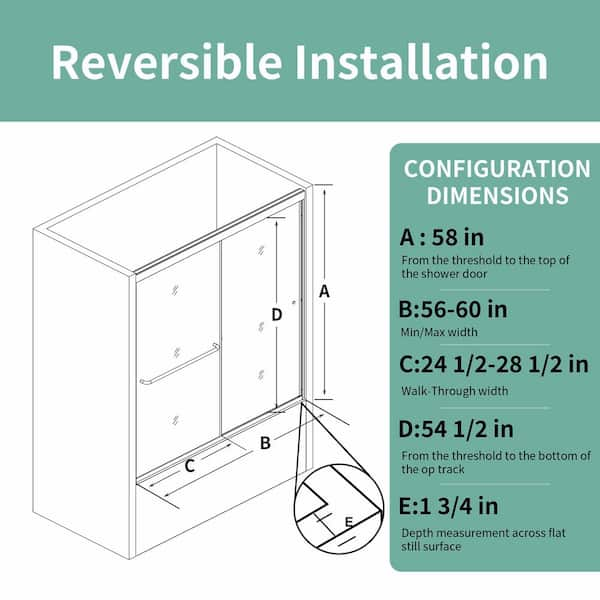 56-60 in. W x 58 in. H Sliding Framed Tub Door in Matte Black with 1/4 in. (6 mm) Tempered Clear Glass