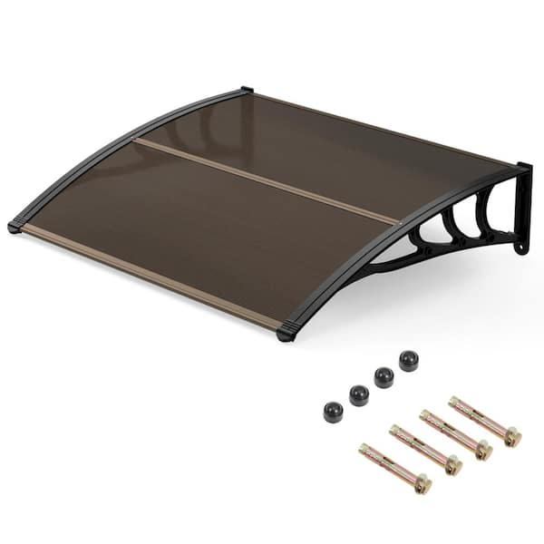 39 in. x 30 in. Polycarbonate Door and Window Awning with Aluminum Bars and PP Brackets, Brown