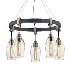 Dublin 5-Light Old Silver and Brushed Nickel Pendant with Vintage Bulbs
