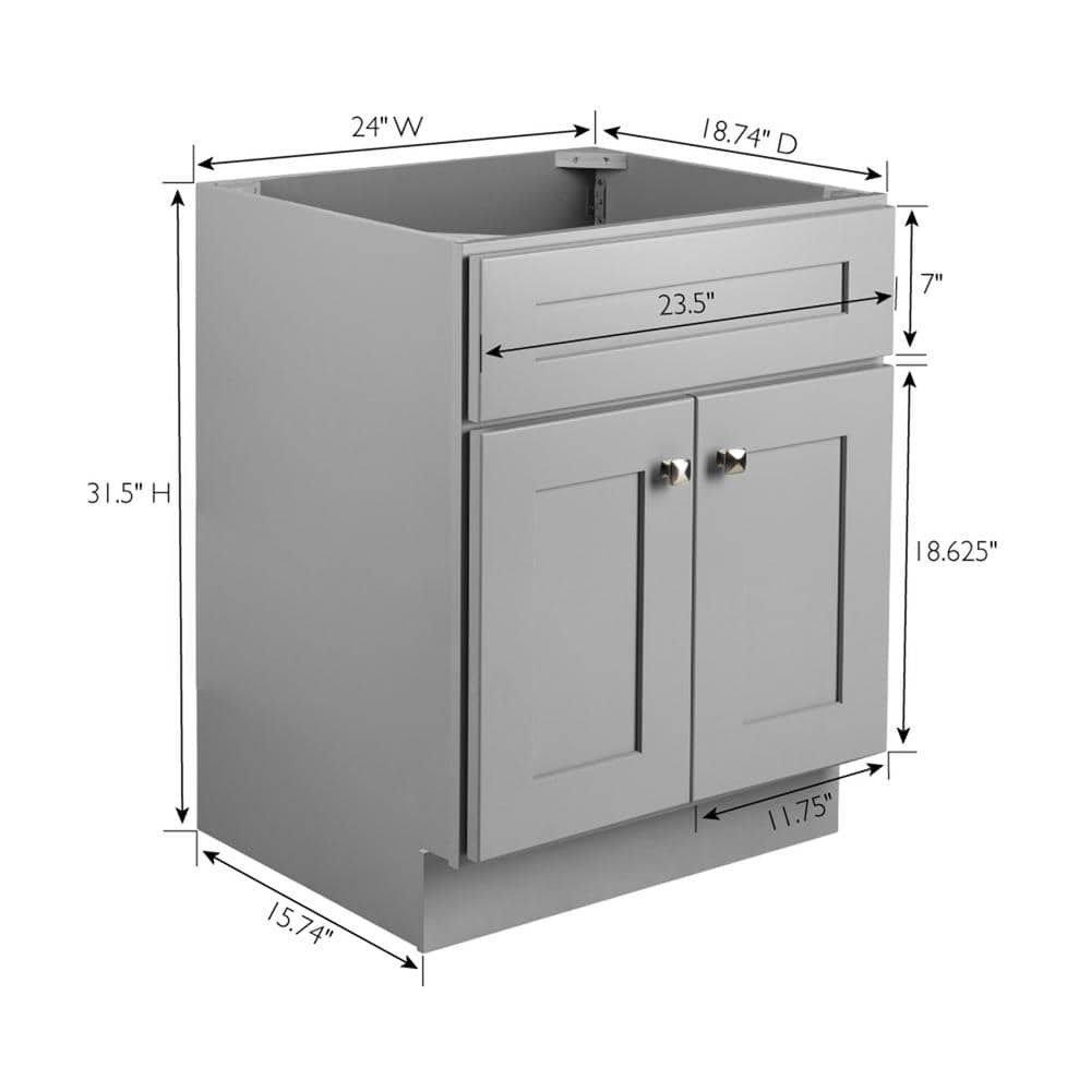 Gray 24 Inch Shaker Style Bathroom Vanity Cabinet