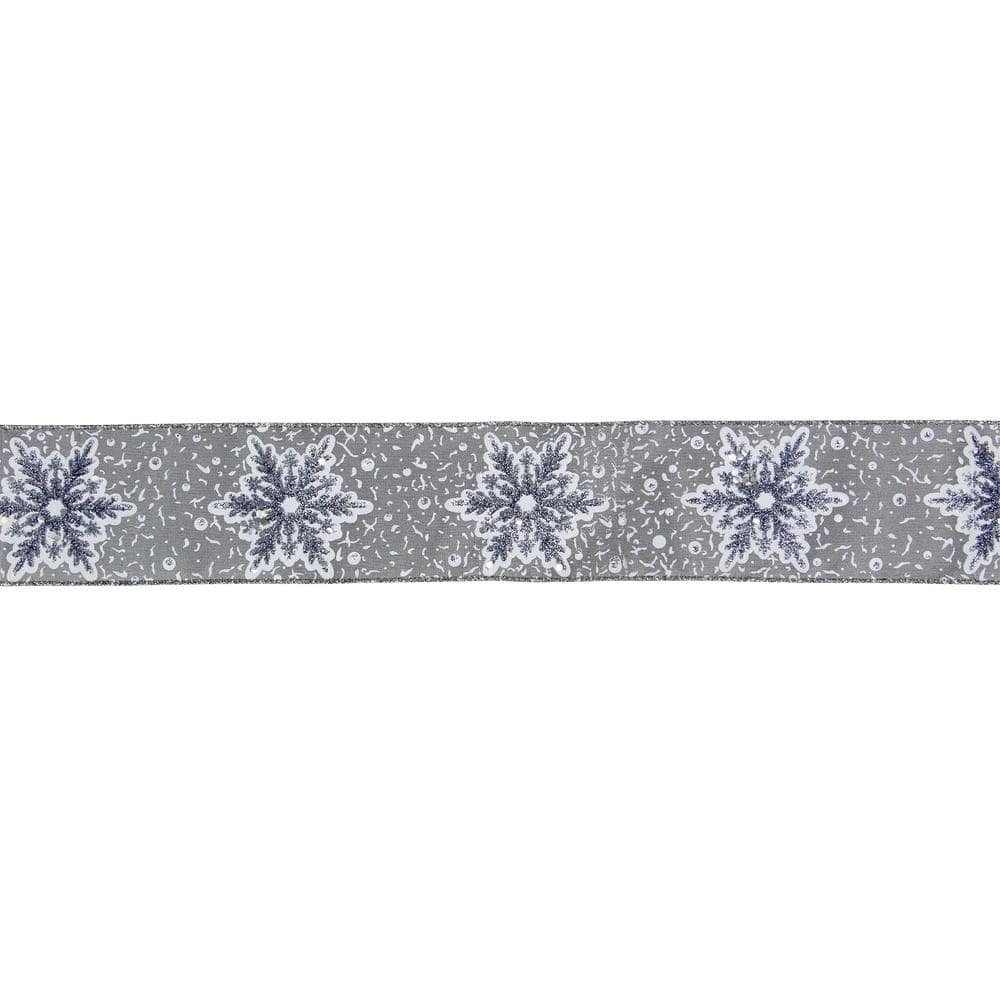 Northlight Gray and White Glitter Snowflake Christmas Wired Craft Ribbon 2.5 x 16 Yards