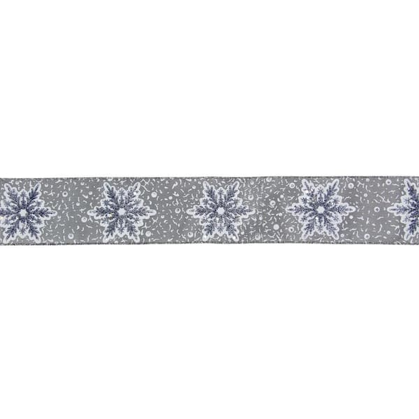 2.5 in. x 16 yds. Grey and White Glitter Snowflake Wired Craft Ribbon