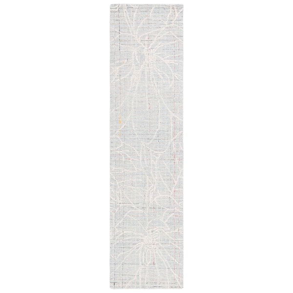 Metro 2 ft. x 9 ft. Blue/Ivory Floral Crosstitch Runner Rug